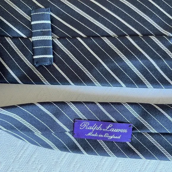 Ralph Lauren purple label black white stripe silk tie made in